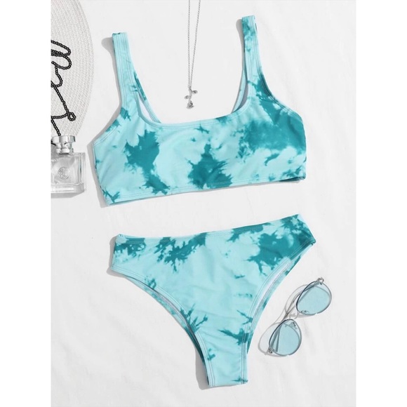Tie dye bikini high waist blue teal turquoise - Picture 5 of 6